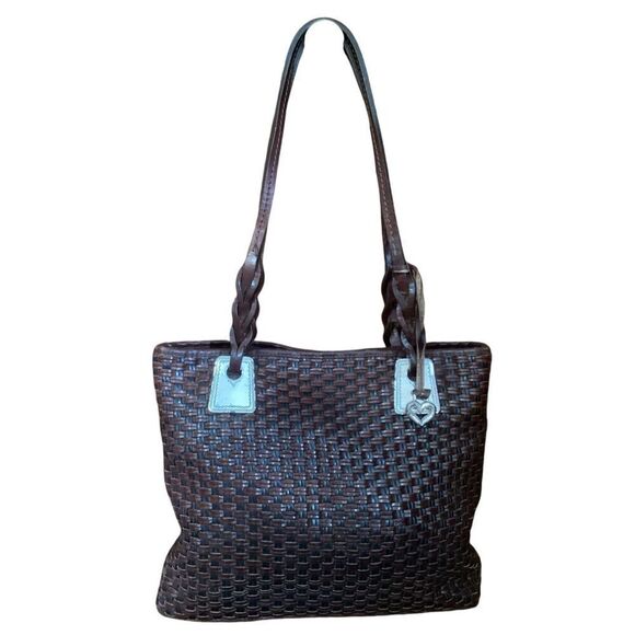 Brighton Deep Oxblood Brown Woven Leather Tote Bag - Picture 1 of 11